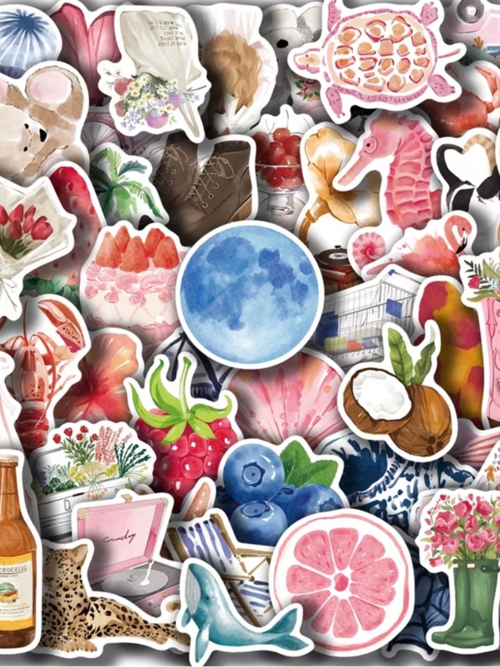 50 Watercolor Summer Aesthetic Stickers | Coastal Diary Collection